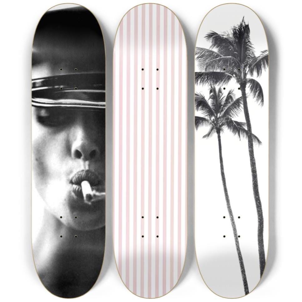 Skateboard Wall Art Set, 3-Piece Skateboard Deck Art, Aesthetic Room Decor, Modern Wall Art, Teen Bedroom Decor, Skater Gift
