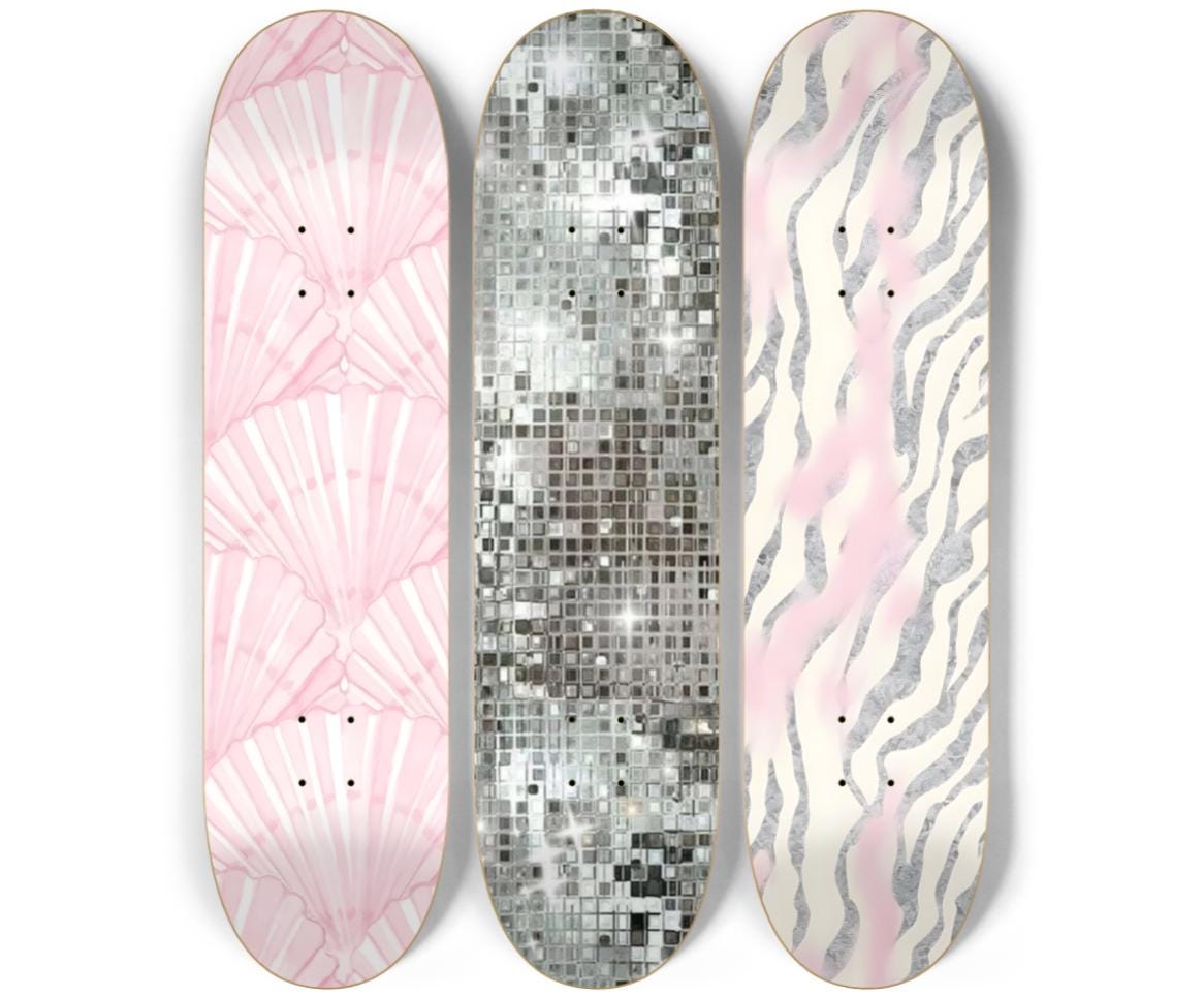 Skateboard Wall Art Set, 3-Piece Skateboard Deck Art, Coastal Room Decor, Modern Wall Art, Teen Bedroom Decor, Dorm Room, Apartment Decor