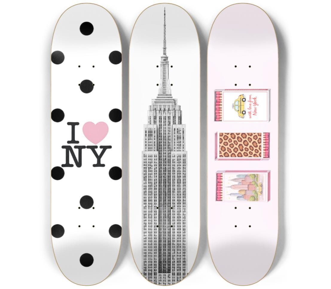 Skateboard Wall Art Set, 3-Piece Skateboard Deck Art, Aesthetic Room Decor, Modern Wall Art, Teen Bedroom Decor, Skater Gift