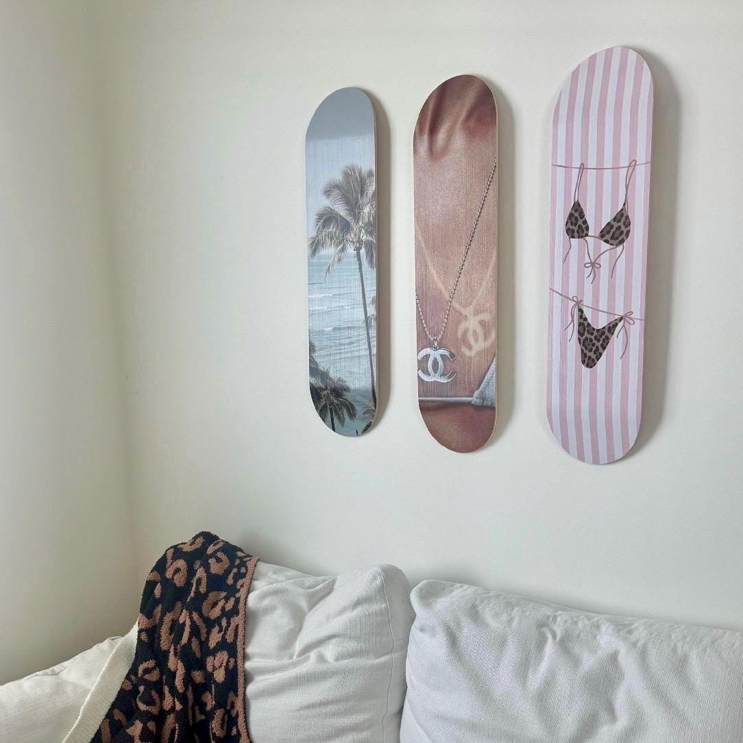Skateboard Wall Art Set, 3-Piece Skateboard Deck Art, Aesthetic Room Decor, Modern Wall Art, Teen Bedroom Decor, Skater Gift