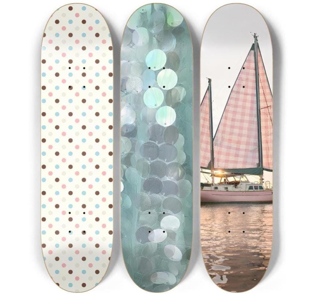 Skateboard Wall Art Set, 3-Piece Skateboard Deck Art, Coastal Room Decor, Modern Wall Art, Teen Bedroom Decor, Dorm Room, Apartment Decor