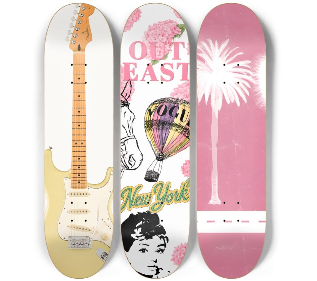 Skateboard Wall Art Set, 3-Piece Skateboard Deck Art, Aesthetic Room Decor, Modern Wall Art, Teen Bedroom Decor, Dorm Room, Apartment Decor