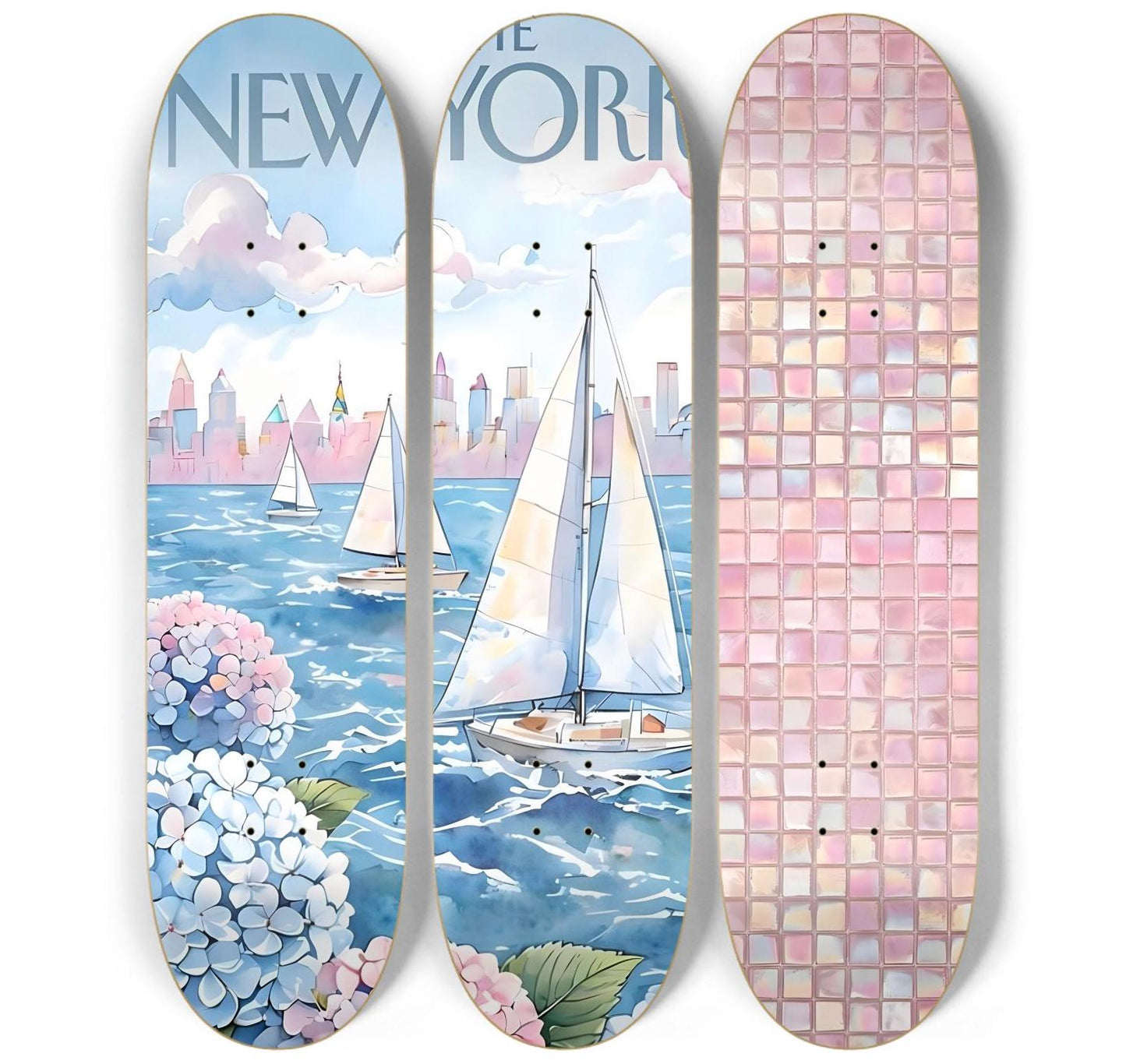 Skateboard Wall Art Set, 3-Piece Skateboard Deck Art, Aesthetic Room Decor, Modern Wall Art, Teen Bedroom Decor, Skater Gift