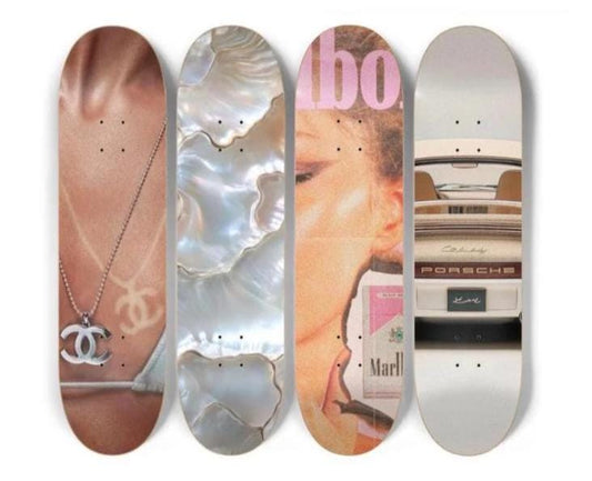 Set of 4 Skateboard Wall Art | Pink Aesthetic Dorm Room Decor for Girls | Trendy Bedroom Wall Boards | College Apartment Decor