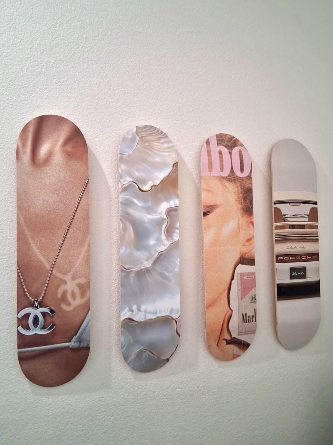 Set of 4 Skateboard Wall Art | Pink Aesthetic Dorm Room Decor for Girls | Trendy Bedroom Wall Boards | College Apartment Decor