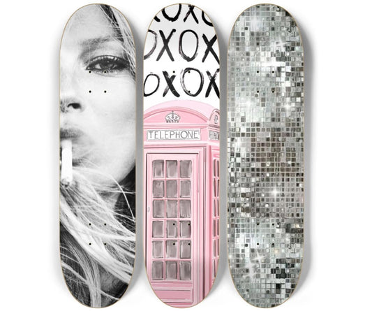 Skateboard Wall Art Set, 3-Piece Skateboard Deck Art, Coastal Room Decor, Modern Wall Art, Teen Bedroom Decor, Dorm Room, Apartment Decor