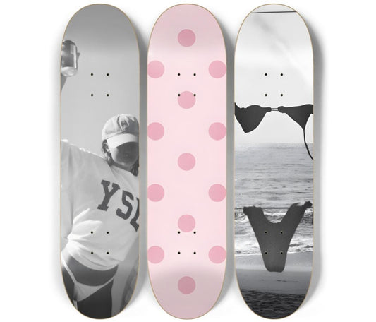 Coastal Girl - Polka Dot Skateboard Deck Wall Art Set