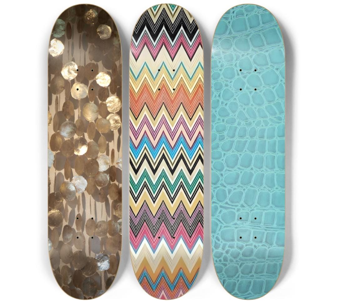 Skateboard Wall Art Set, 3-Piece Skateboard Deck Art, Aesthetic Room Decor, Modern Wall Art, Teen Bedroom Decor, Skater Gift