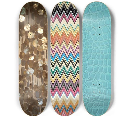Skateboard Wall Art Set, 3-Piece Skateboard Deck Art, Aesthetic Room Decor, Modern Wall Art, Teen Bedroom Decor, Skater Gift