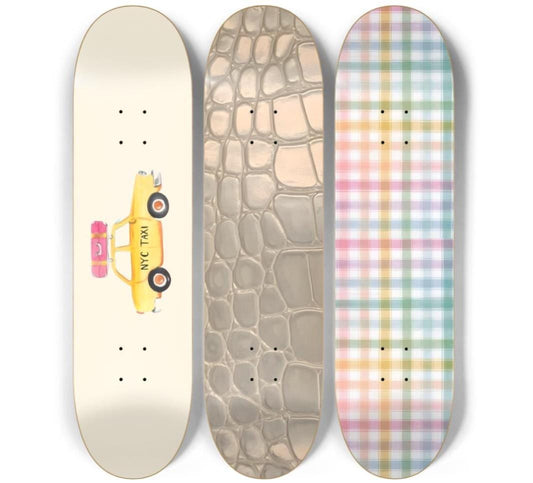 Skateboard Wall Art Set, 3-Piece Skateboard Deck Art, Aesthetic Room Decor, Modern Wall Art, Teen Bedroom Decor, Skater Gift