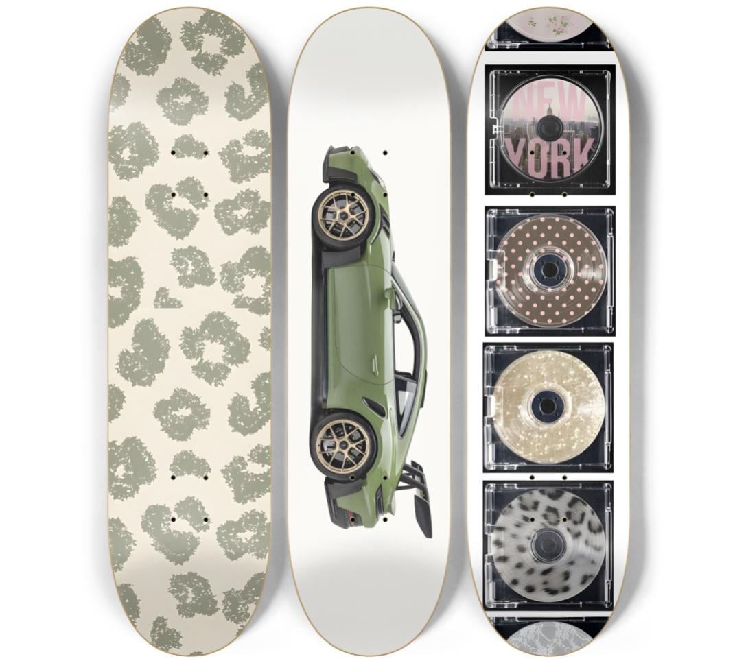 3-Piece Skateboard Deck Art Set, Maple Wood Wall Decor, Teen Bedroom Apartment Art, Dorm Room Unique Art