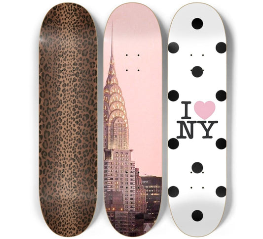 Pink Skies In NY Skateboard Deck Wall Art Set