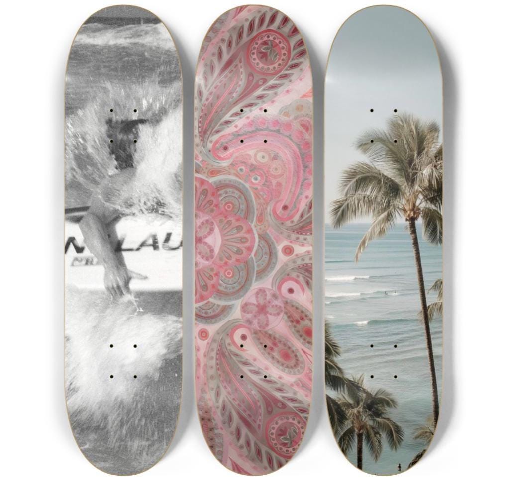 Skateboard Wall Art Set, 3-Piece Skateboard Deck Art, Aesthetic Room Decor, Modern Wall Art, Teen Bedroom Decor, Dorm Room, Apartment Decor
