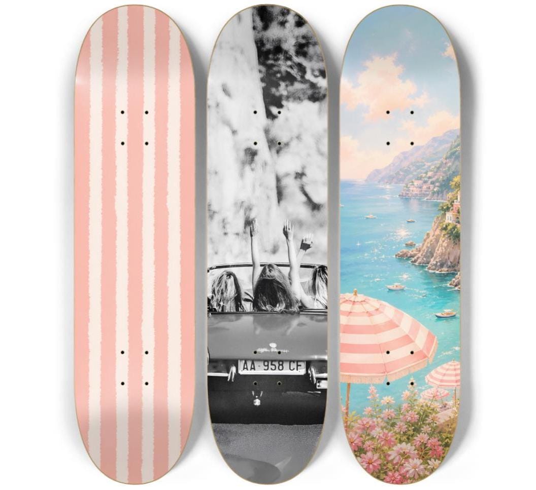 Skateboard Wall Art Set, 3-Piece Skateboard Deck Art, Coastal Room Decor, Modern Wall Art, Teen Bedroom Decor, Dorm Room, Apartment Decor
