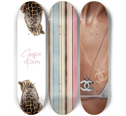 Carpe Diem Stripes Skateboard Deck Wall Art Set