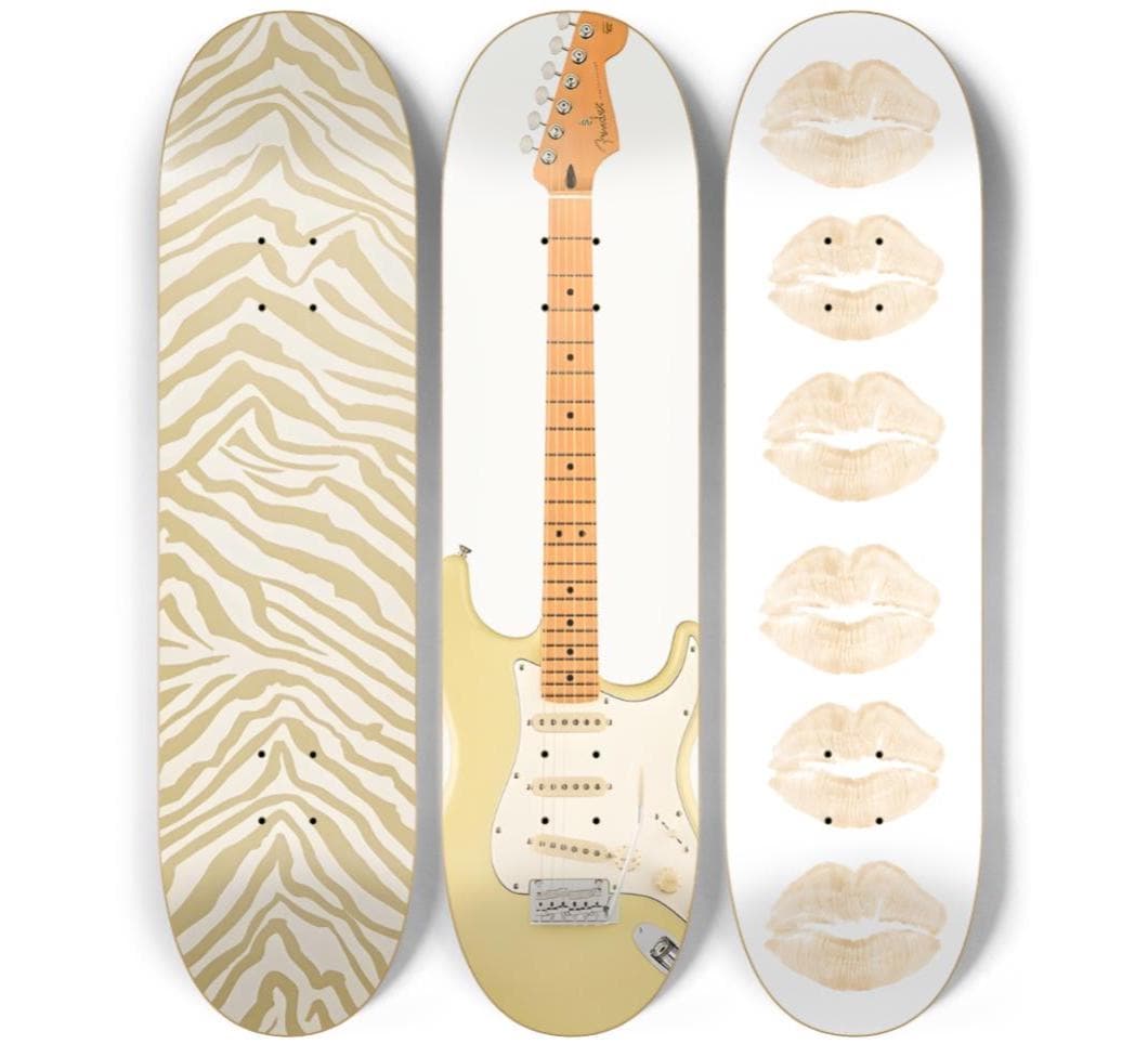 3-Piece Skateboard Deck Wall Art Set, Guitar Zebra Lips Print, Cool Room Decor, Teen Bedroom Aesthetic, Skater Wall Decor, Dorm Apartment