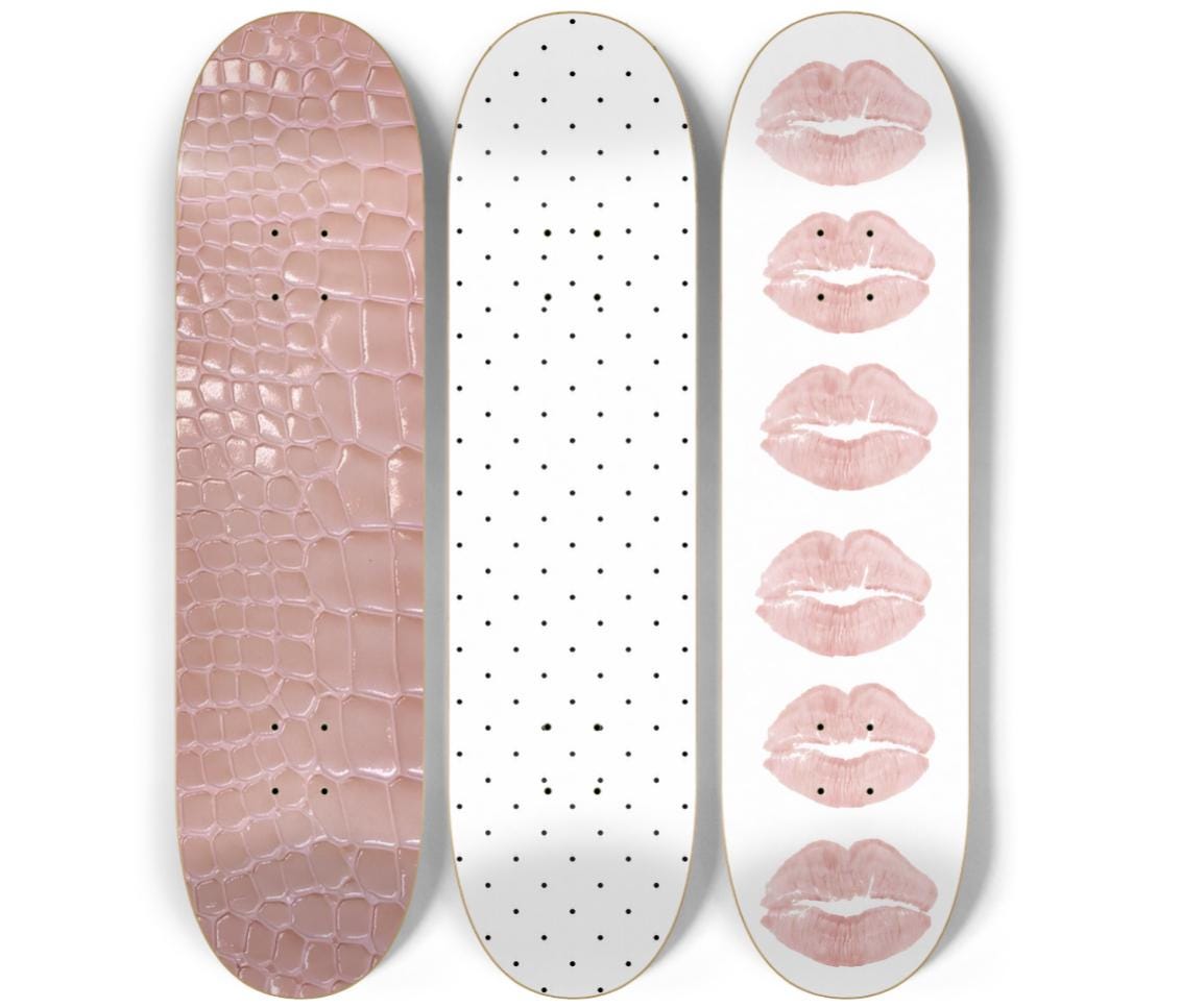 Skateboard Wall Art Set, 3-Piece Skateboard Deck Art, Pink Room Decor, Modern Wall Art, Teen Bedroom Decor, Dorm Room, Apartment Decor
