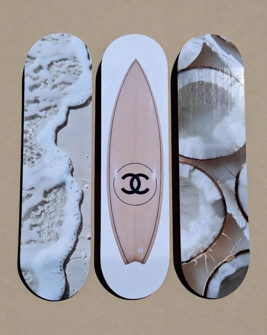 Skateboard Wall Art Set, 3-Piece Skateboard Deck Art, Coastal Room Decor, Modern Wall Art, Teen Bedroom Decor, Dorm Room, Apartment Decor