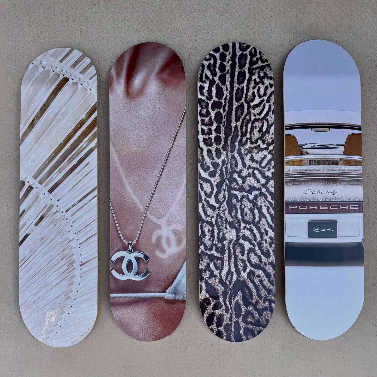 Set of 4 Skateboard Wall Art | Pink Aesthetic Dorm Room Decor for Girls | Trendy Bedroom Wall Boards | College Apartment Decor