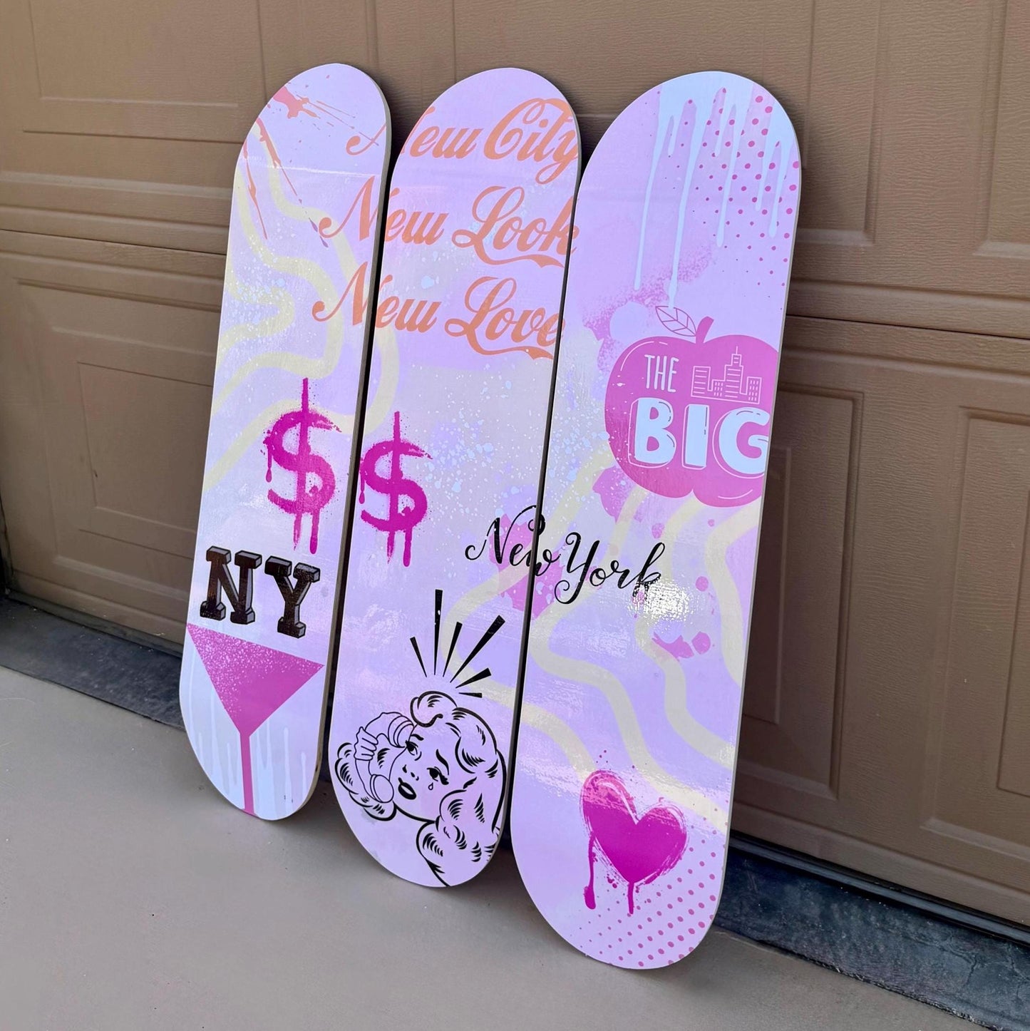 Skateboard Wall Art Set, 3-Piece Skateboard Deck Art, Aesthetic Room Decor, Modern Wall Art, Teen Bedroom Decor, Skater Gift