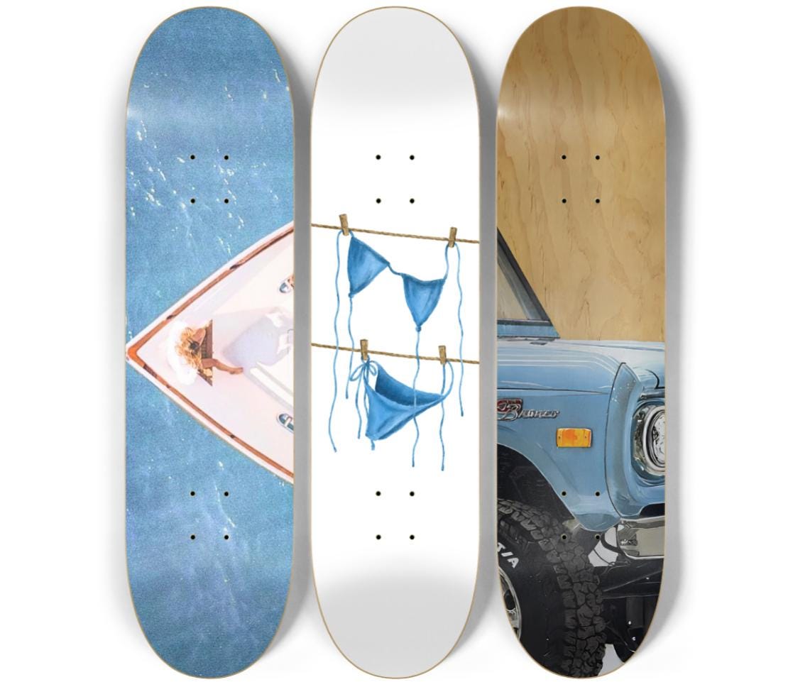 Skateboard Wall Art Set, 3-Piece Skateboard Deck Art, Aesthetic Room Decor, Modern Wall Art, Teen Bedroom Decor, Skater Gift